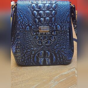 Margo Croc Embossed Leather Shoulder Bag In Kyanite Blue Melbourne
